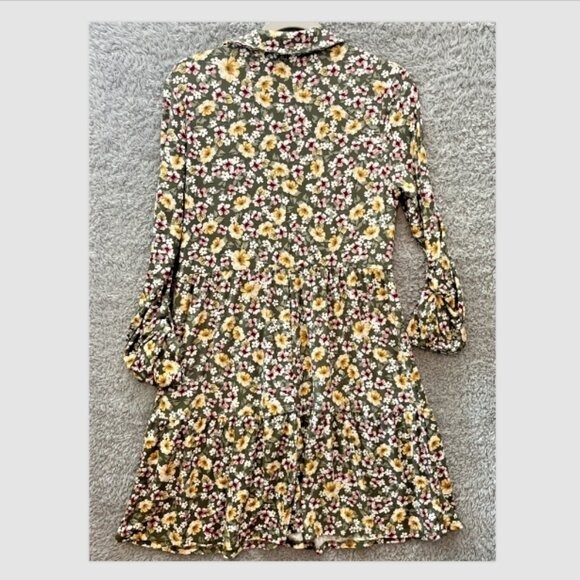 Derek Heart Floral Ruffle Long Sleeve Dress Collared Button Front Size L - Picture 6 of 11